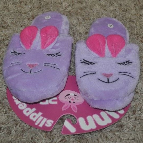 Slippers Slide Plush Purple Bunny Scuff Cushioned Non Slip Cushioned Adult Kids - Picture 1 of 4